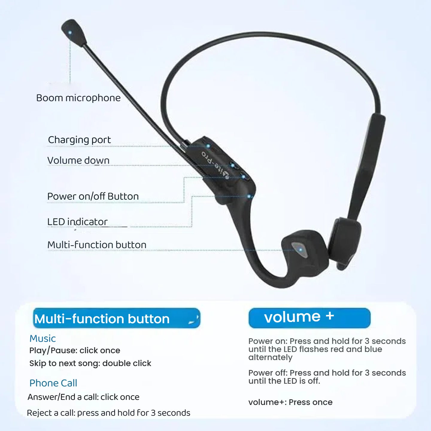 🔥🔥40%OFF 🔥🔥Bone Conduction Headphones with Boom Microphone